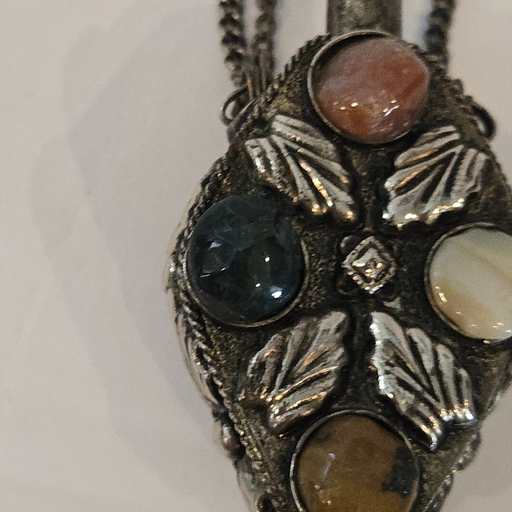 Vintage Snuff Necklace Bottle W/ Spoon Stones On Chain Perfume Unique - Picture 3 of 9